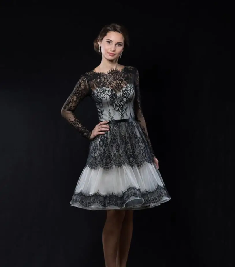 Noir Et Blanc Gothique Manches Longues Vintage Dentelle