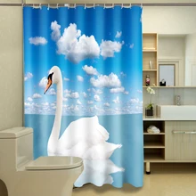 3D View Cartoon Swan Lovers Shower Curtain Pattern Bathroom Curtain Waterproof Washable Bath Curtain Customizable cartoon wolf pattern waterproof bathroom shower curtain