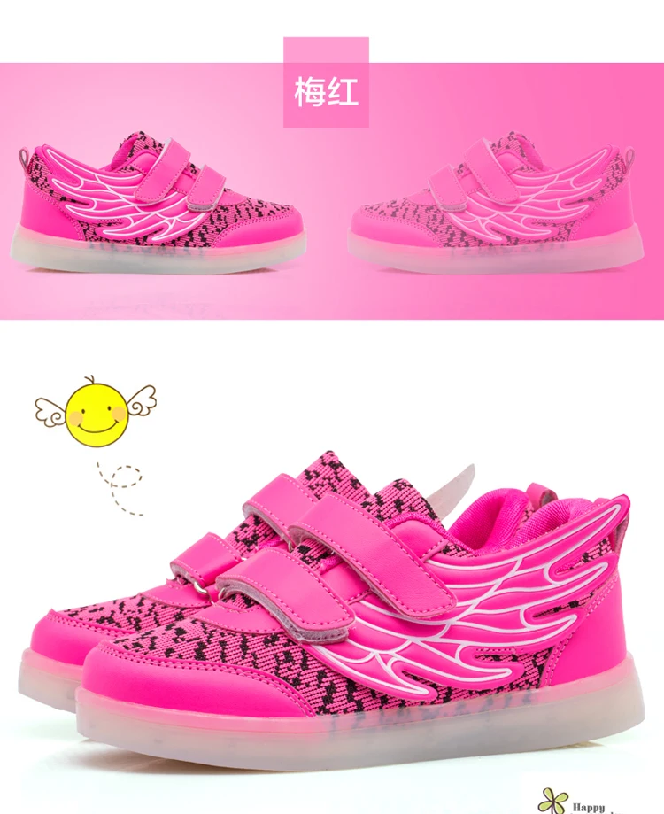 Casuais com Luz Led de Recarga Usb para Meninos Strongshen Crianças Sapatos Luminosos Meninas Sapatilhas Iluminado 4 Cores Brilhantes 32 High Quality Mamãe e Bebê