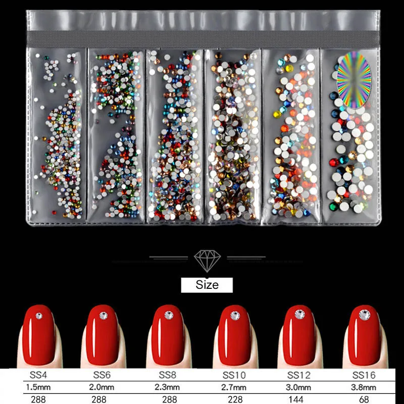 

Small Sizes Rhinestones Nail Art Crystal Glass Round Flatback TY99
