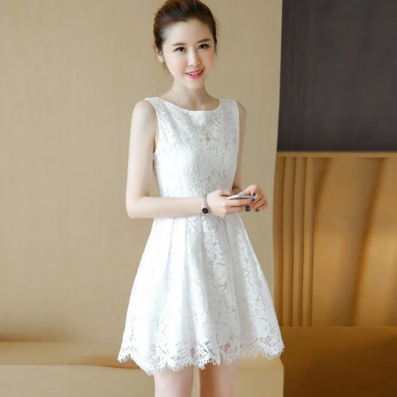 White Lace Dress Plus Size Sundress Korean Kawaii Cute Skater Dress