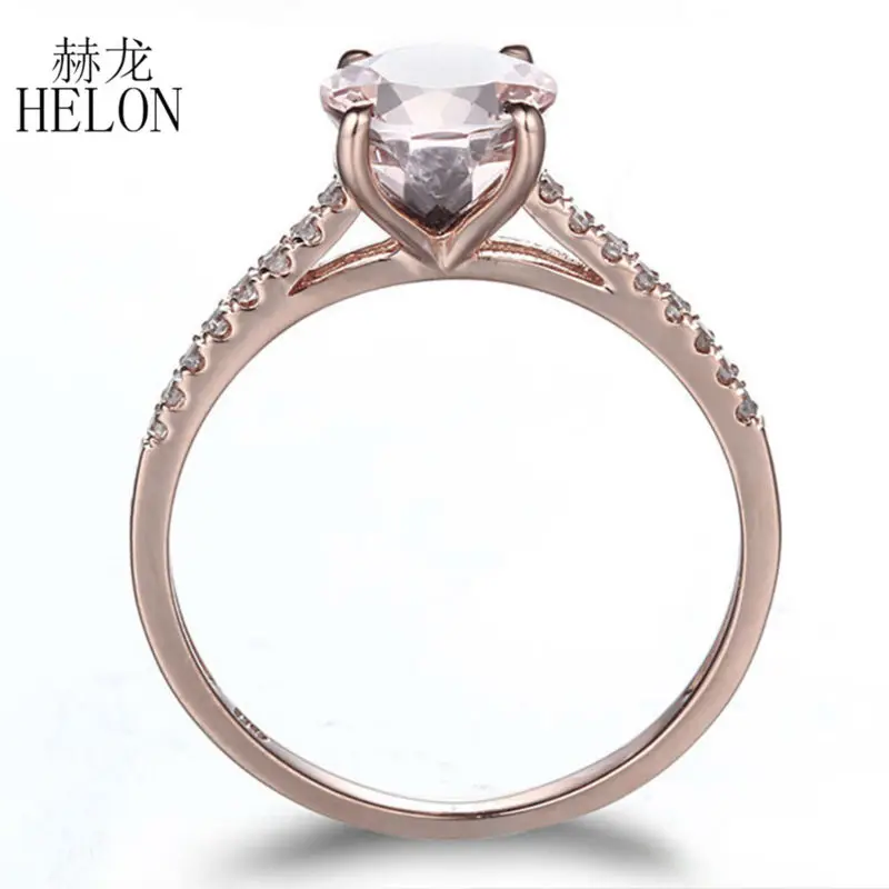 HELON Solid 14K розовое золото 7 мм круглая форма 1.27ct морганит 0.2ct бриллианты обручальное кольцо для женщин не Ювелирное кольцо