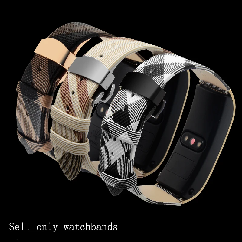 

PEIYI Genuine leather watchband 16mm 18mm irregular pattern bracelet for Huawei B3 B5 strap british style wtistband