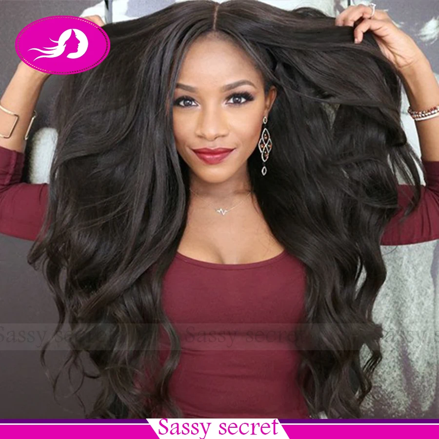 stock high quality Synthetic wigs natural black long body wave wigs