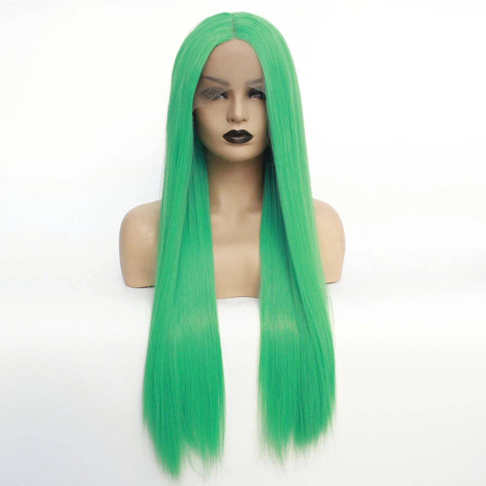 

Green Color Daily Lace Wig Makeup Glueless Heat Resistant Hair Cosplay Perruque Synthetic Lace Front Wigs for Wome
