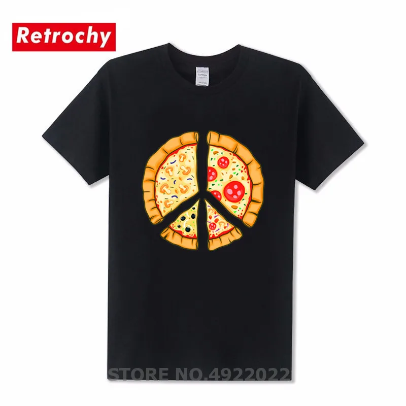 Мужская футболка с надписью Peace A Pizza Повседневная летняя круглым вырезом и
