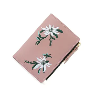 

Pu Leather Women Wallet Female Small Coin Purse Floral Embroidery Short Women Wallets Portefeuille Femme for Girls