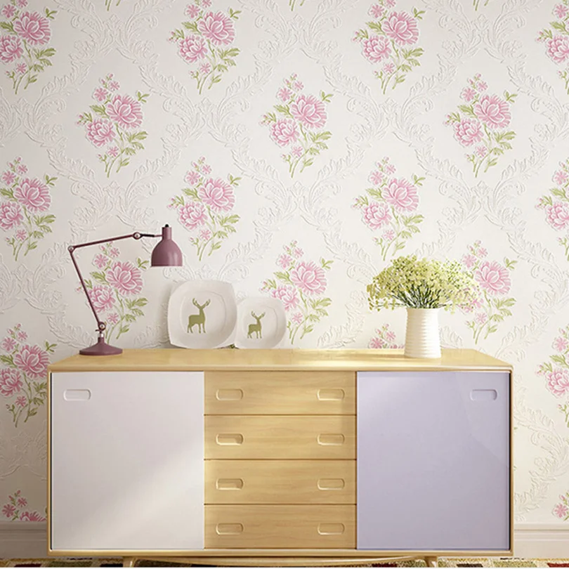 Bedroom living room TV background wallpaper green wild garden flower non-woven wallpaper02