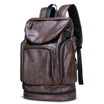 

Anti Thief Backpack Mens Leather Outdoor Travel Laptop 17 15.6 inch Mochila USB Charging Earphone Large Bag Waterproof Backpacks