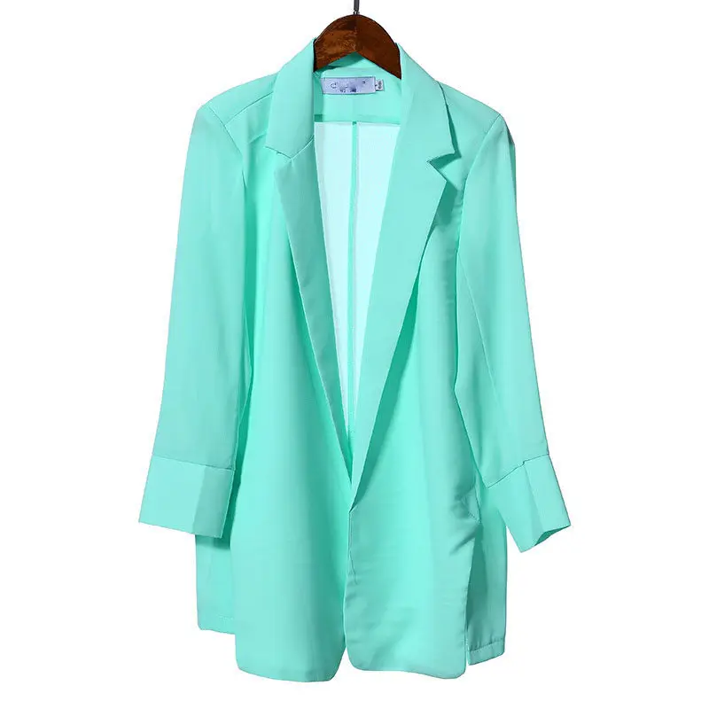 Большой размер, шифоновый пиджак, офисный, женский, Повседневный, зазубренный, летний, с разрезом, тонкий, верхняя одежда, рабочая одежда, Casaco, женские топы, f746