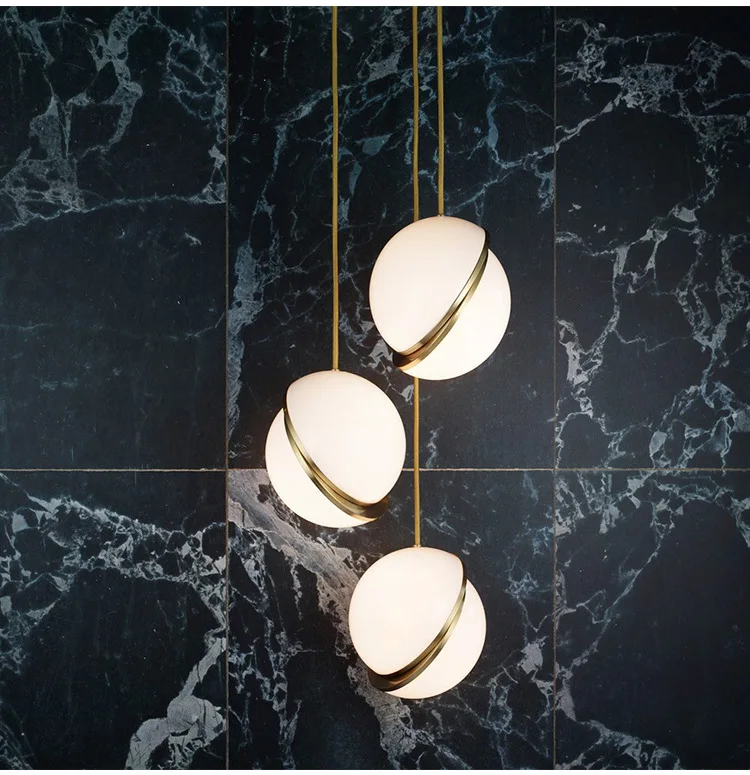 Modern Art Ball Pendant Light Hanging White Acrylic Shade Brass Round Pendant Lamp Creative Suspension Pendant Light for Restaurant Cafe Bar (25)