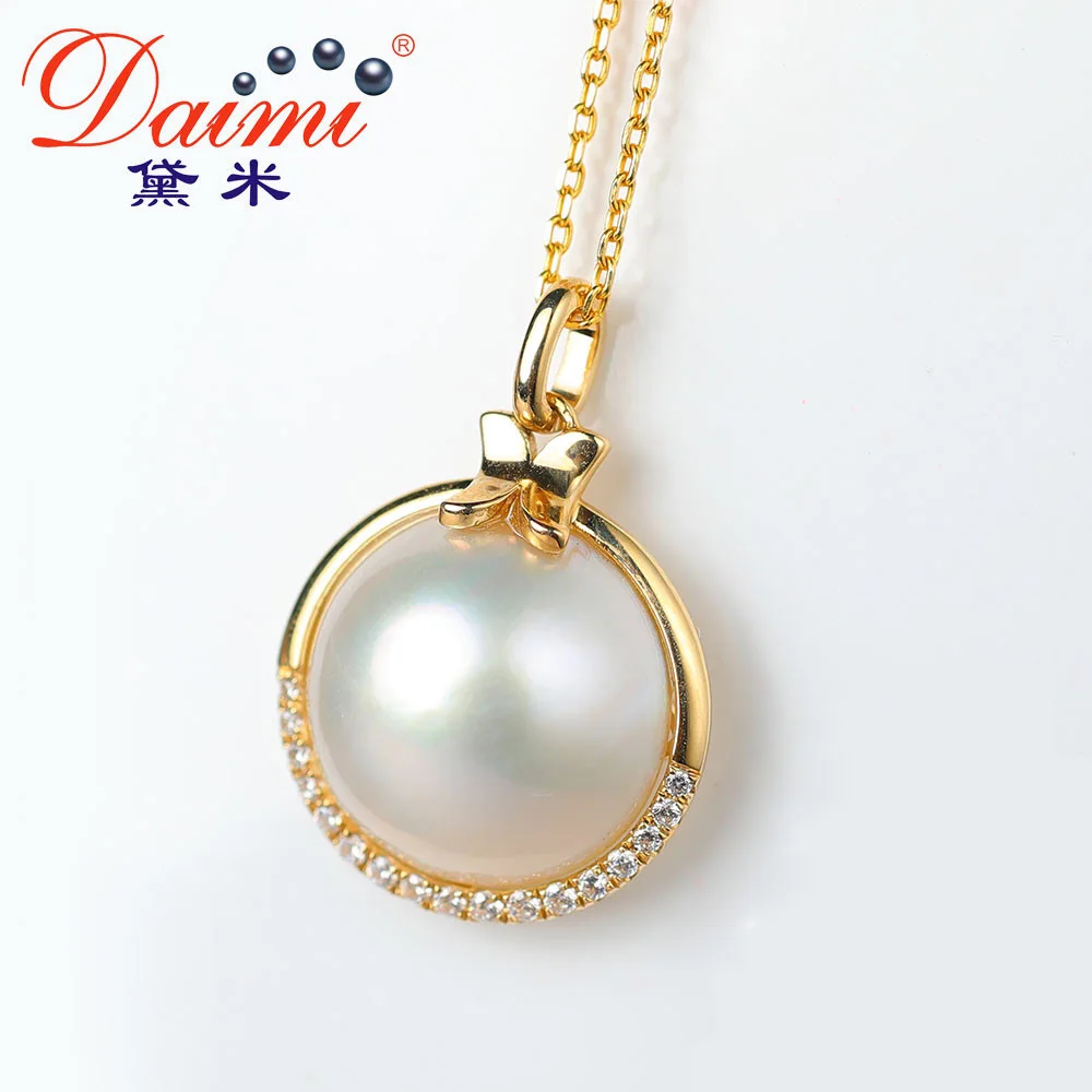 

DAIMI 14K Gold Pendant Seawater Pearl Mabe Semicircle Pendant 12-13mm Large Grain Pearl Pendant