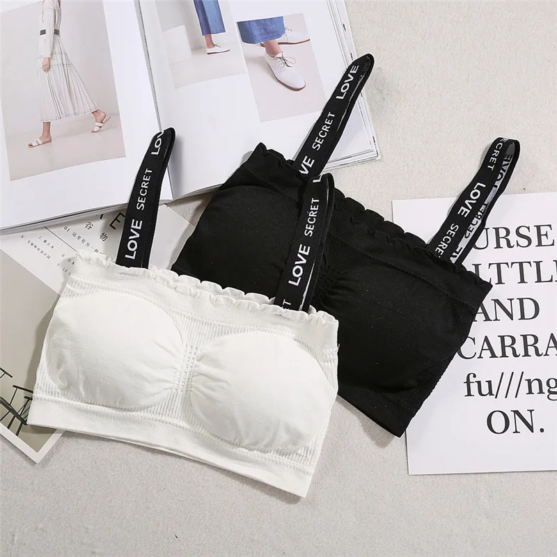 

Summer Women Tube Tops Fashion Letter Strap Push Up Bra Tube White Padded Bralette Women Underwear Sexy Top High Quality