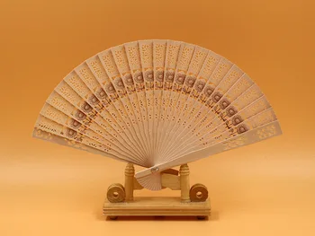 

50pcs/lot free shipping Wooden Fan Summer Art Folding Carved Hand Fan New Sandalwood fan wedding fans +printing wedding gift