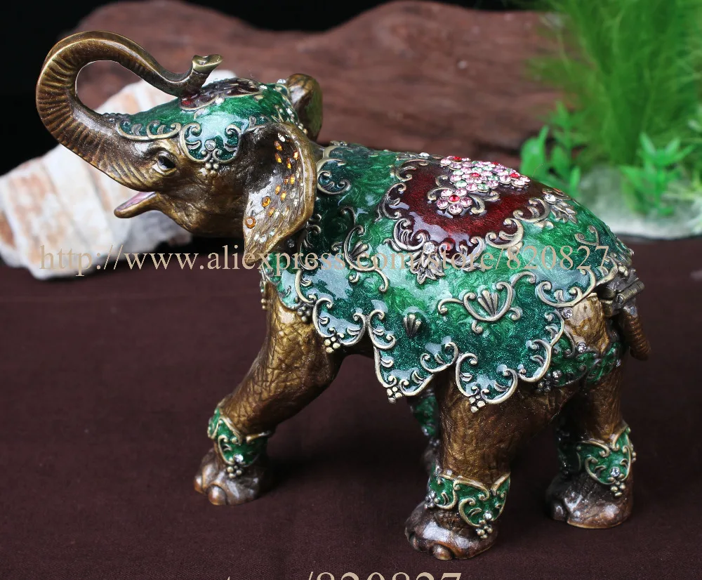 Big Elephant Jewelled Trinket Box Jewelry Box with Inlaid Crystal, Pill Box Figurine Elephant
