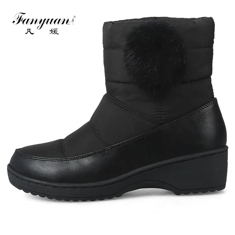 

Fanyuan Brand 2018 Winter warm waterproof women Snow Boots shoes casual cotton winter autumn Ankle boots Wedges mid heel shoes