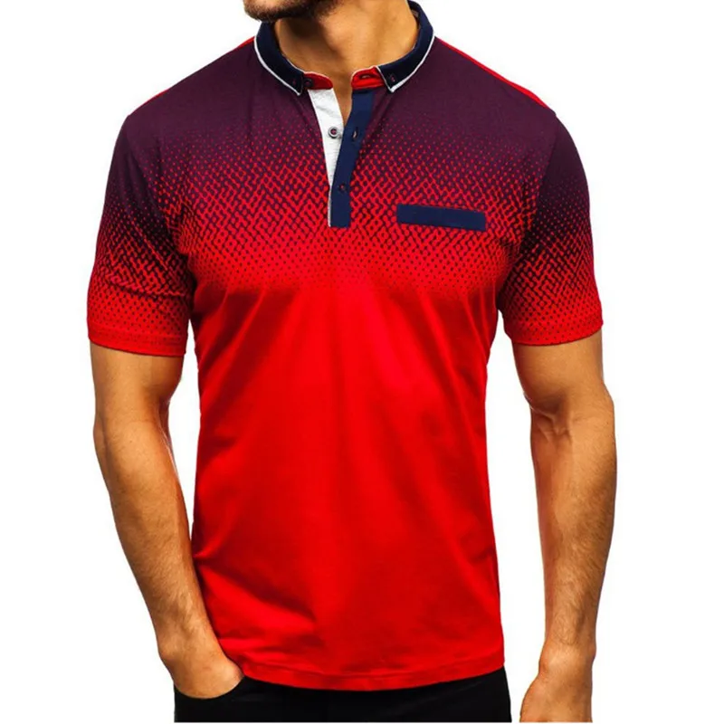 

2019 foreign trade hot style men's polo summer 3D printed short-sleeved polo men's European and American polo shirt lape