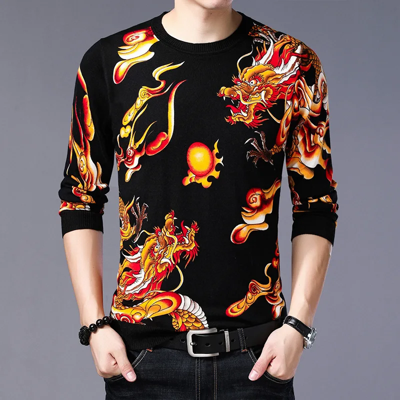 

Exquisite pattern printing fashion casual pullover knitted sweater Autumn 2018 quality cotton soft comfortable sweater men M-3XL