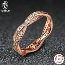 Auténtica Plata de Ley 925 Giro Del Destino, Rose & Clear CZ Anillos de Dedo para Las Mujeres Joyería de La Boda anelli A7187