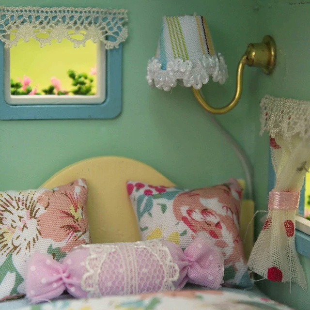 Cutebee DIY House Miniature with Furniture LED Music Dust Cover Model Building Blocks Toys for Children Casa De Boneca 4