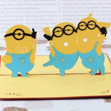 Прямая с фабрики маленьких желтых людей 3D трехмерные творческие детские поздравительные открытки милый мультфильм на заказ