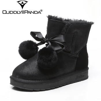 

CuddlyIIPanda 2018 New Double Chuzzle Snow Boots Tassels Women Winter Boots Bowtie Long Plush Mid-calf Pink Boots Botas Mujer