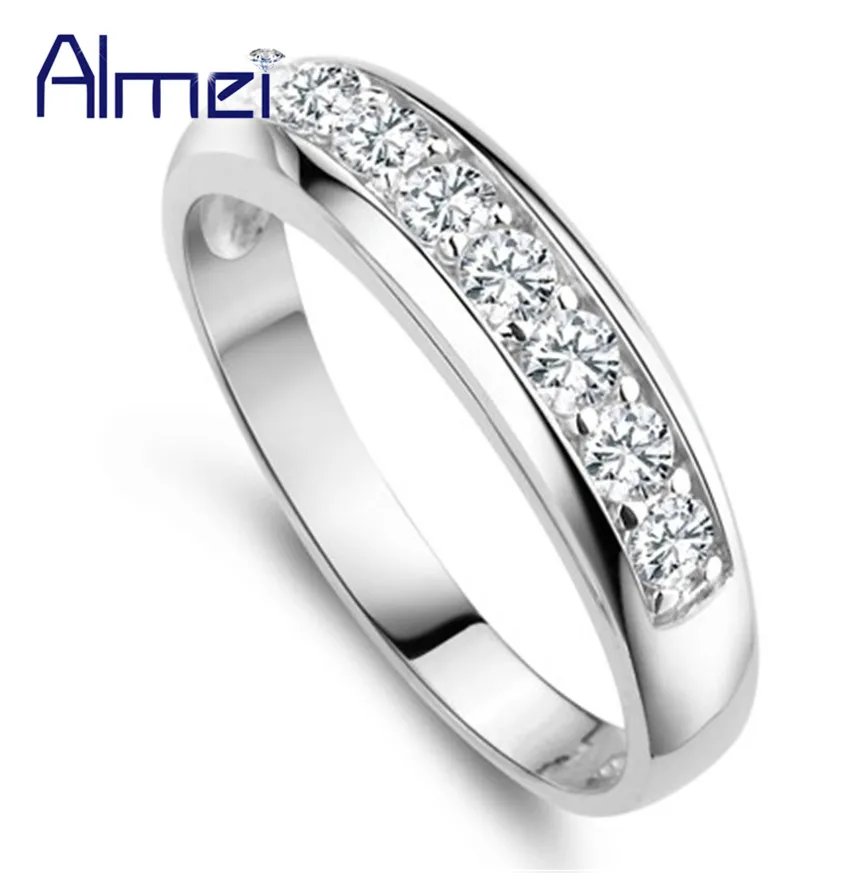 Almei Скидка 40%, модное серебряное обручальное кольцо, белый фианит, циркон, кольца для женщин и девушек, ювелирные изделия в винтажном стиле, Bijoux J294