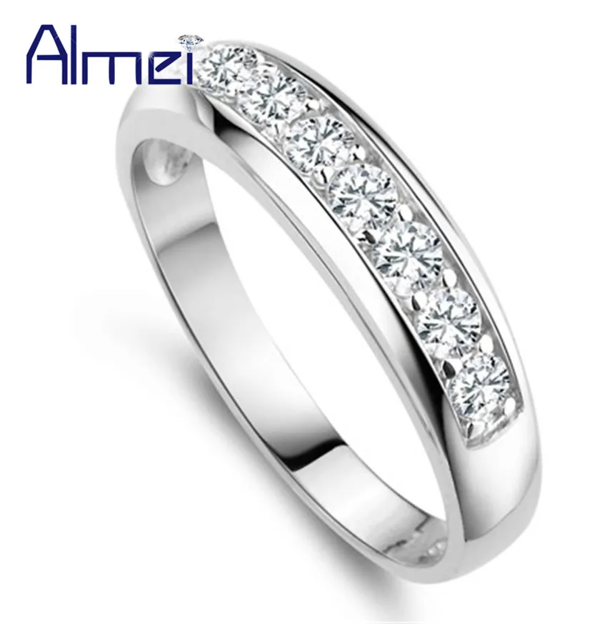 Almei 40%Off Fashion Silver Color Engagement Ring White CZ Zircon Rings Womens Girl Jewelry Vintage Bague Female Bijoux J294
