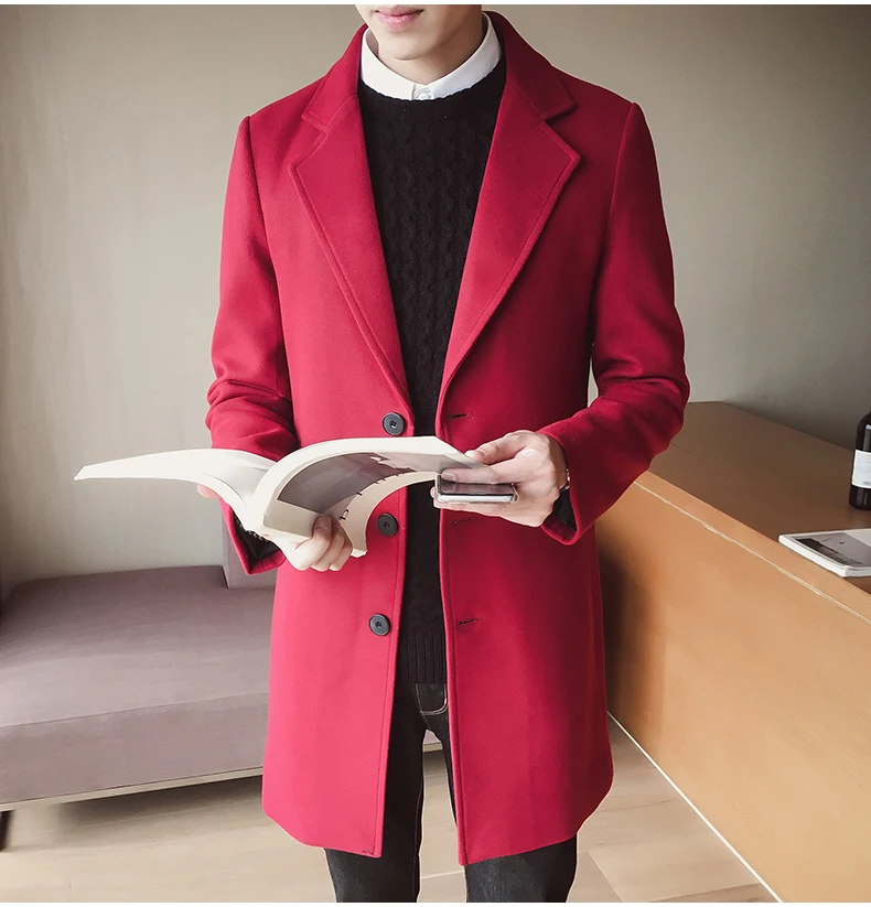 Модный Тренч в британском стиле, мужское приталенное шерстяное пальто с отложным воротником, куртки на одной пуговице, Мужское пальто цвета хаки, темно-серого цвета, 5XL4XL