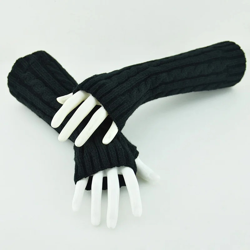 black 29cm 1 пара, модные перчатки для девочек, теплые зимние одноцветные перчатки, вязаные вязанные крючком Вязаные рукавицы, теплые перчатки без пальцев - Цвет: black 29cm