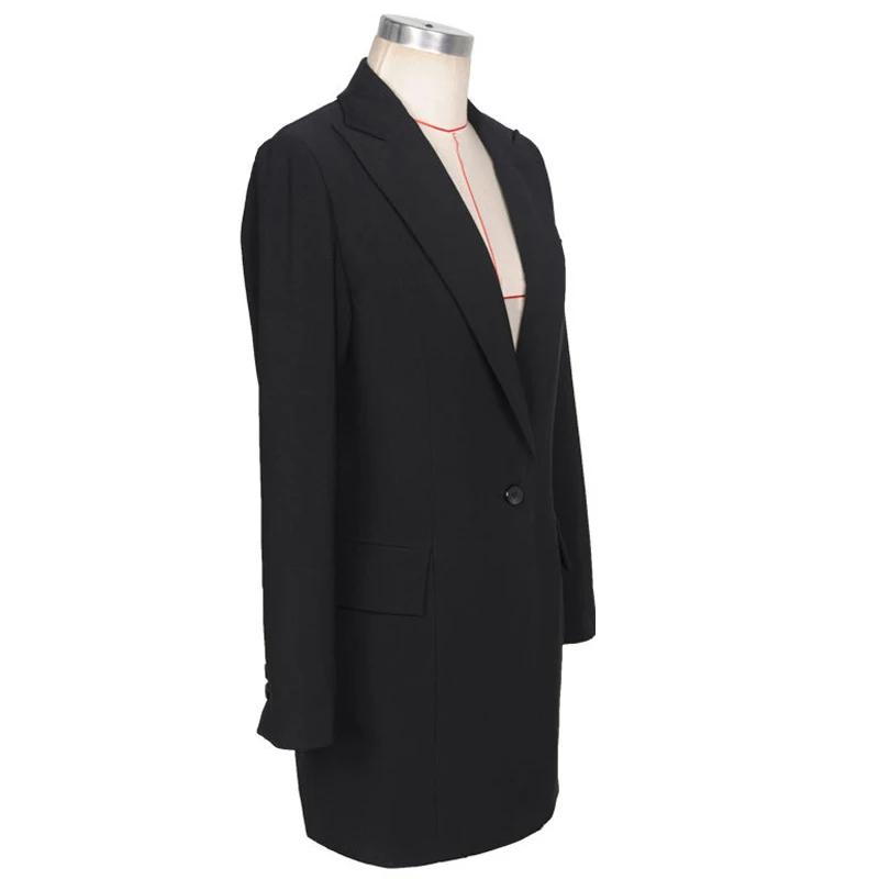 Spring Autumn 2015 Women Blazer Lapel Collar Long Sleeve Single Button Lady Black Work Long Jacket Coat feminino Bussiness Work