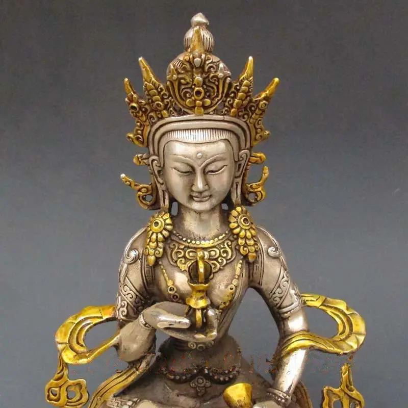 Tibet Silver Copper Tibetan Buddhism Gilt Statue White Tara Buddha 