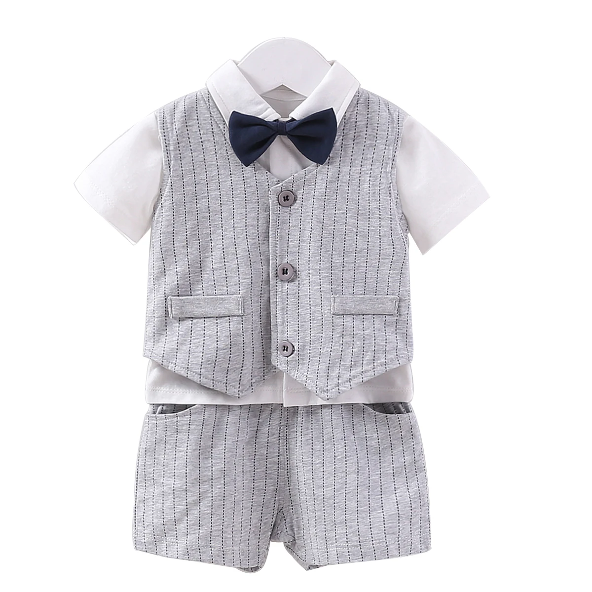 

Newborn Boy's Short Gentleman Romper Outfits With Bow Tie