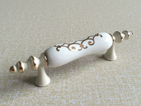 

3" Ceramic Dresser Pull Drawer Handles Knobs White Cream Gold Kitchen Cabinet Pulls Door Handle Knob Furniture Hardware 76 mm