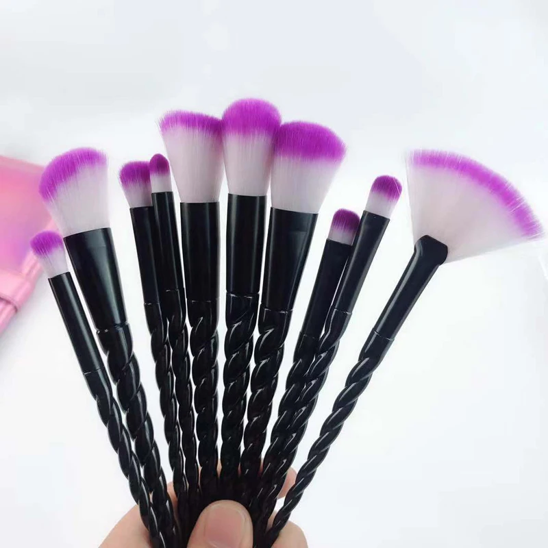 10pce Face Beauty Makeup Brushes Tool Unicorn Set Cosmetic Foundation Eyelash Eye Shadow Eyeliner Lip Brush Bag Beili Amazon Hot (14)