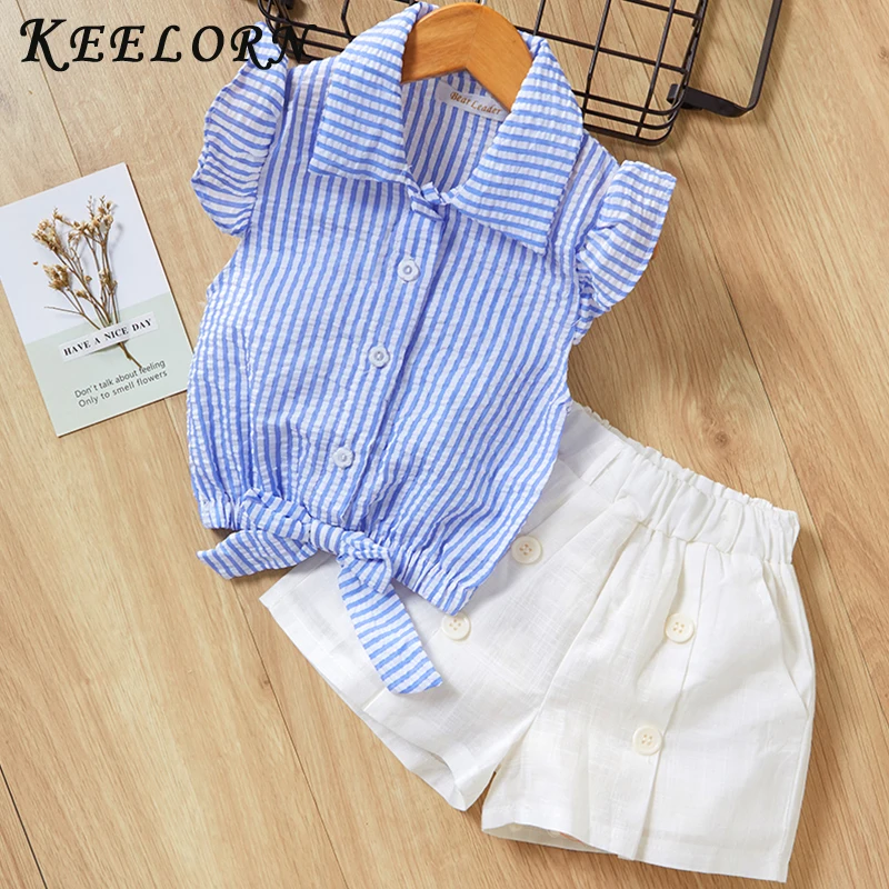 Keelorn/комплекты одежды для девочек Новинка года, летняя однотонная полая футболка без рукавов с капюшоном+ шорты для девочек Повседневный костюм из двух предметов