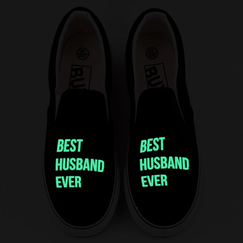 

Top Brand Women Fish On Funny Words Printed Luminous Canvas Men Shoes Glow Effect Casual Flat Slip On Women Loafers