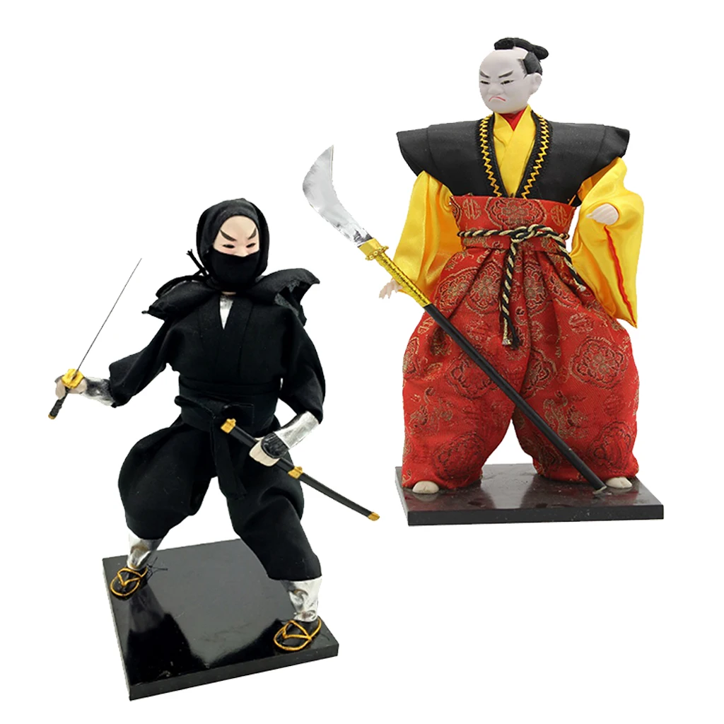 2Pcs 12'' Delicate Post-Modern Japanese Samurai Male Doll Figure Oriental Model Home Decoration Collection