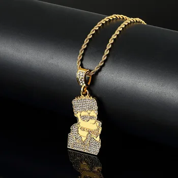 

Mens Hip Hop Rhinestone Pendant Necklaces With Chain Fashion Jewelry Cartoon Characters Pendant Necklace