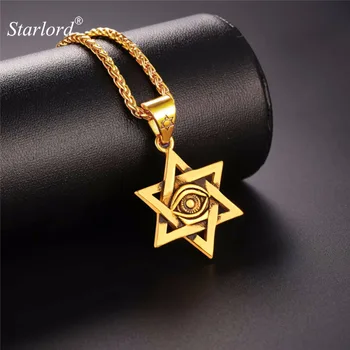 

Starlord Star of David Necklace Pendant with Evil Eye Stainless Steel/Gold Jewish Magen David Star Jewelry For Men GP2428