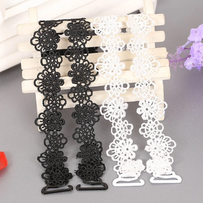 

Women Floral Lace Bra Strap Anti-slip Elastic Crochet For Bridal Wedding Dress #
