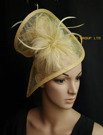 2017 New 20 Colors Champagne Yellow Sinamay Fascinator Hat With 2017 New 20 Colors Champagne Yellow Sinamay Fascinator Hat With Feather For Wedding