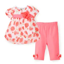 Floral Kids Girls Clothes Summer Top Set Chiffon T shirt Capri Pants 2 PCS Baby Girl