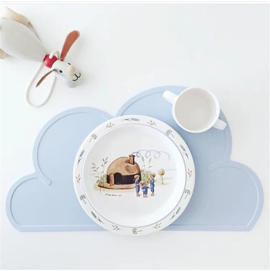 Cute Silicone Placemat FDA Bar Mat Baby Kids Cloud Shaped Plate Mat Table Mat BPA Free Waterproof Set Home Kitchen Pads 47x27cm (14)