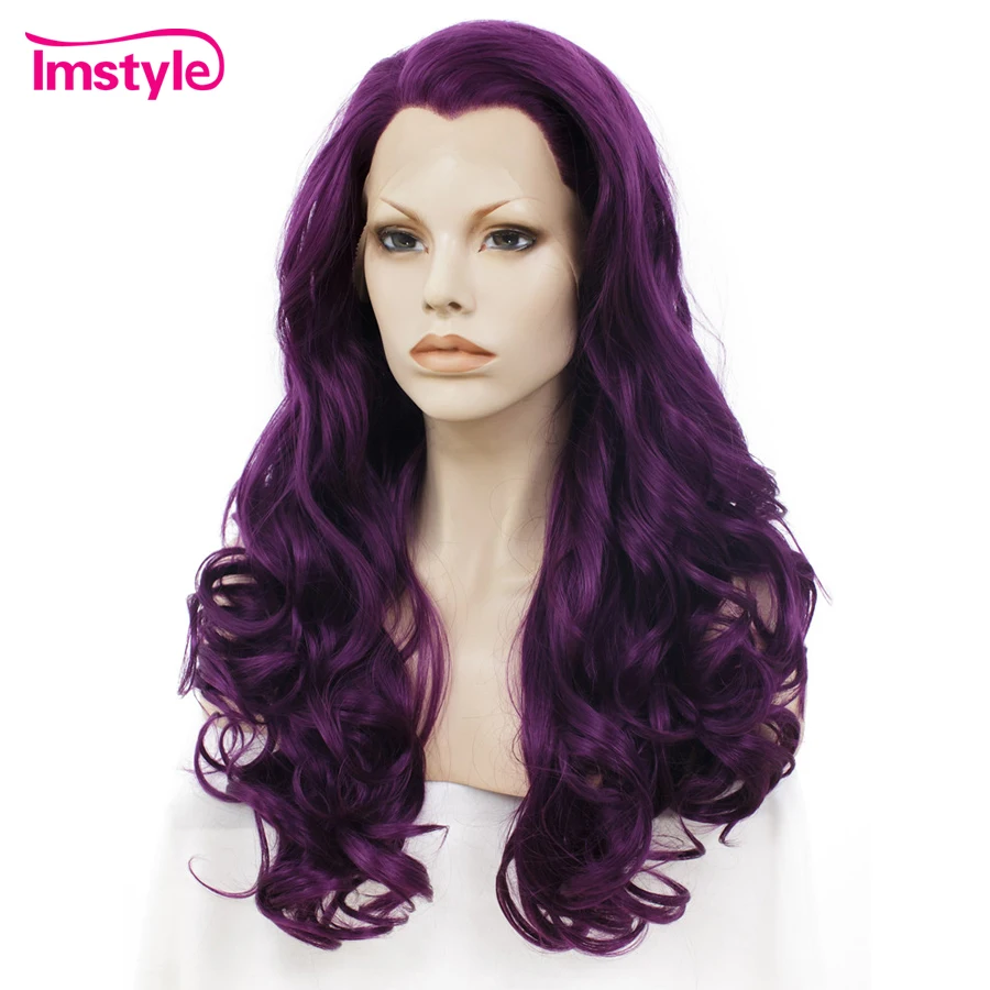 Lace Front Wigs Imstyle Purple Long Wavy Synthetic 24 inches Lace Front Cosplay for Women Heat Resistant Fiber