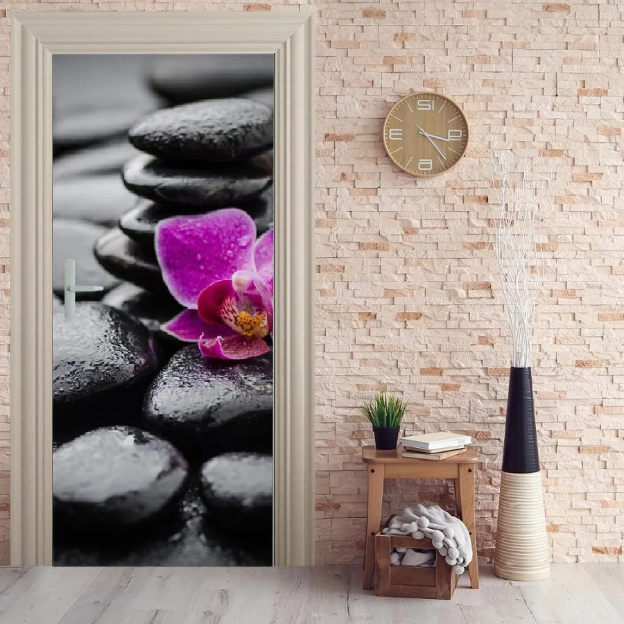 

3D Customized Door Mural Zen Flower On Stones Wallpaper mural Wall Print Decal Wall Mural Photo self adhesive door wrap