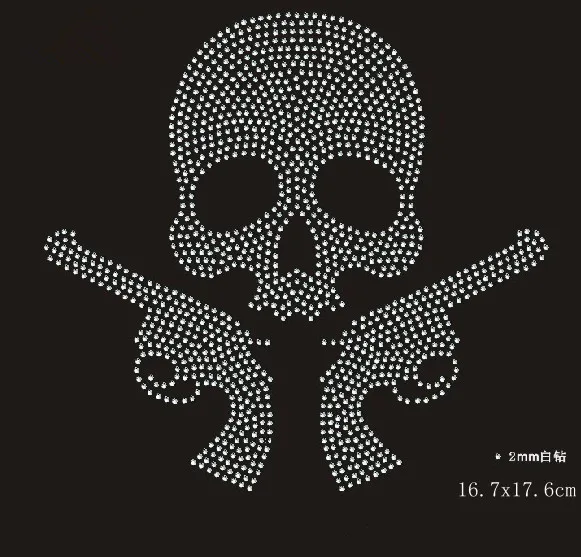 2pcs/lot Skull Rhinestones patch designs iron on transfer hot fix