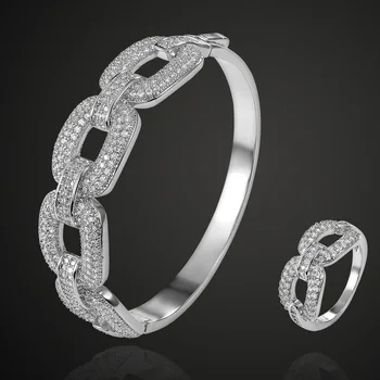 

Zlxgirl Europe Brand cubic zircon copper bangle with ring jewelry sets nice women's wedding bangle accessories sets love bangle