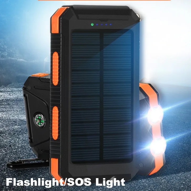 Мощность Зеленый телефон зарядное устройство 10000 светодиодный фонарь мА · ч дизайн двойной выход солнечной энергии банк мини солнечная панель Батарея сумка для резервных копий для телефона