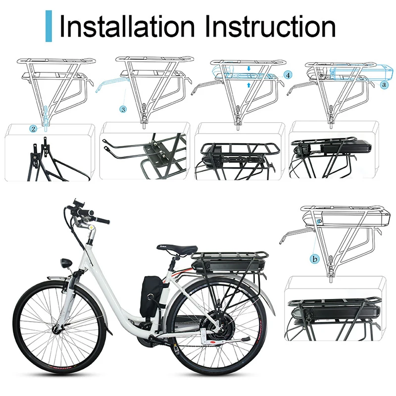 Clearance 48V 10Ah 12Ah 750W Rear Rack Electric Bike Battery 48V Lithium ion E-Bike Battery for Bafang BBS02 750W 500W 5